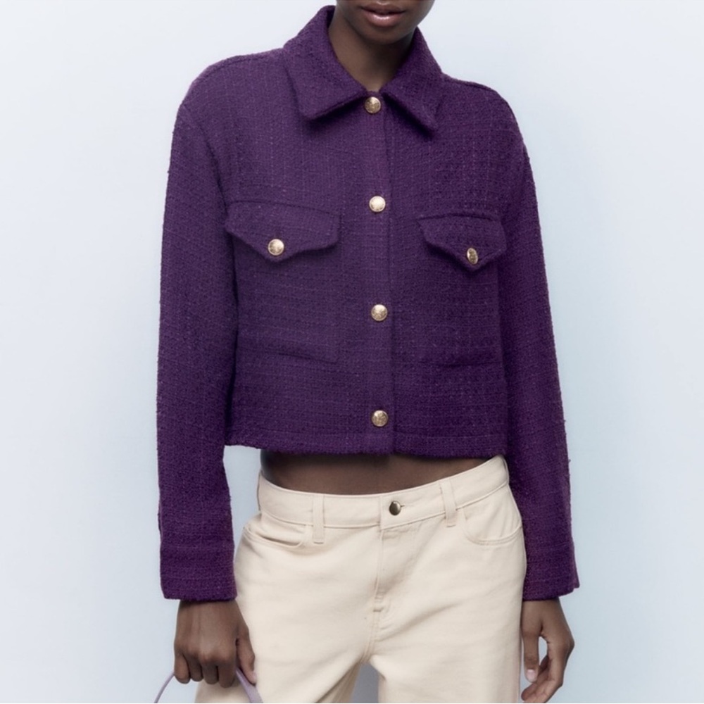 NWT Zara Purple Tweed Cropped Jacket Women's Sz xsmall